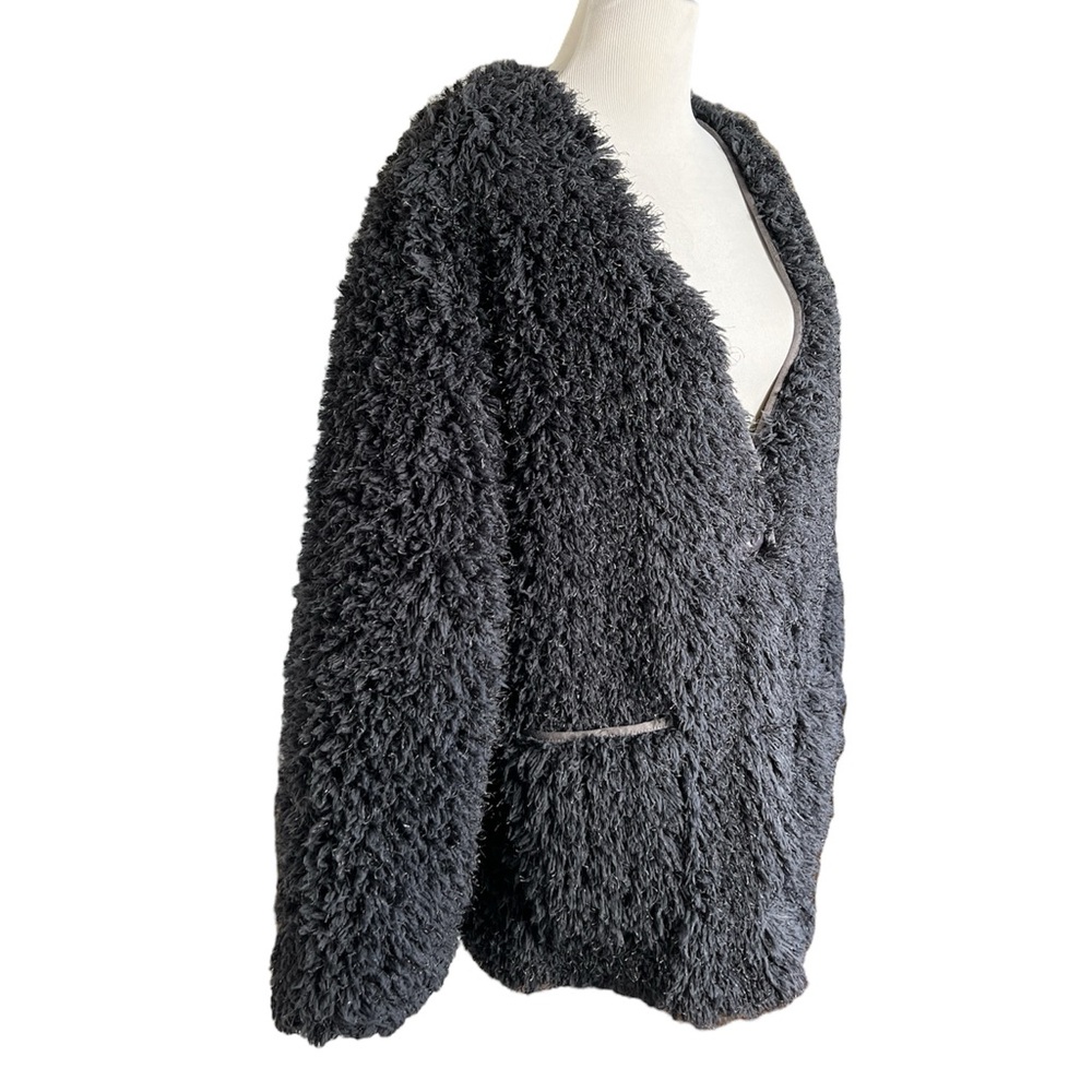 Bluivy COAT Winter Warm Faux Fur Black Shaggy Fluffy Holiday Gift Party - Picture 5 of 16
